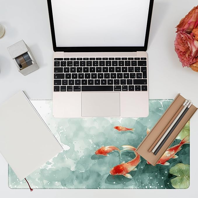 Desk Pad, Watercolor Koi Fish Desk Mat, Koi Fish in Pond Large Gaming Mouse Pad - Image 7