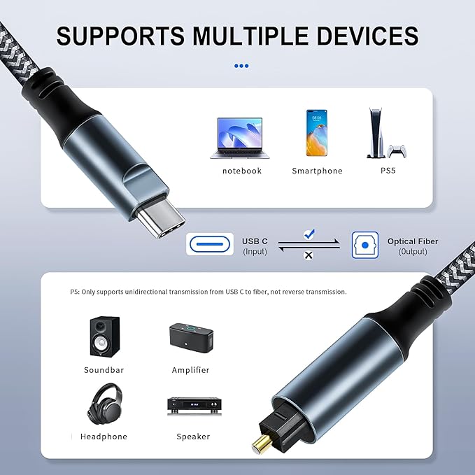 Kumiho Braided USB C to Optical Audio Cable 3Ft USB C to Toslink Optical Cable - Image 3