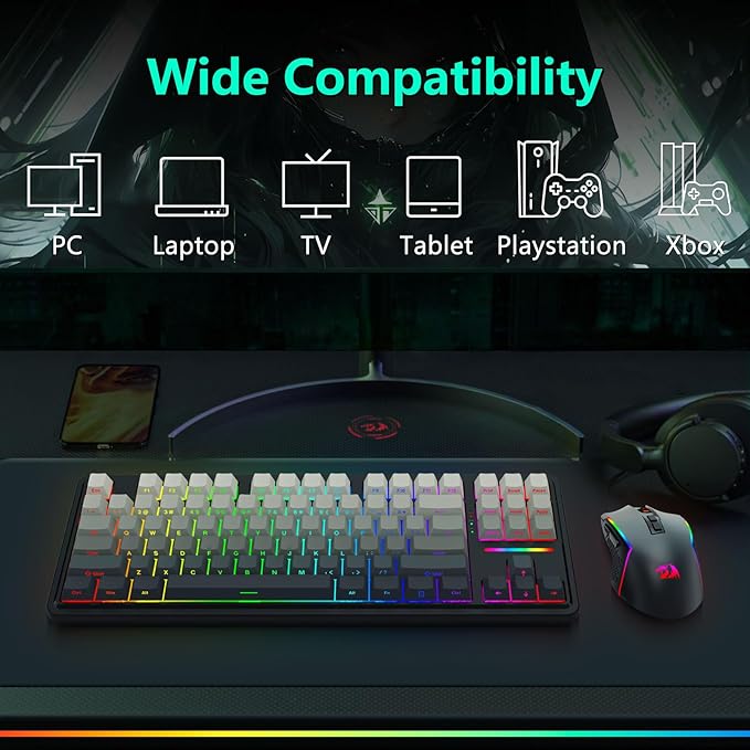 Redragon Wireless Mechanical Keyboard and Mouse Combo, RGB Backlit, TKL Creamy - Image 9
