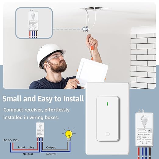 NineLeaf Wireless Light Switch and Receiver Kit, No Wiring Remote Control Wall - Image 3