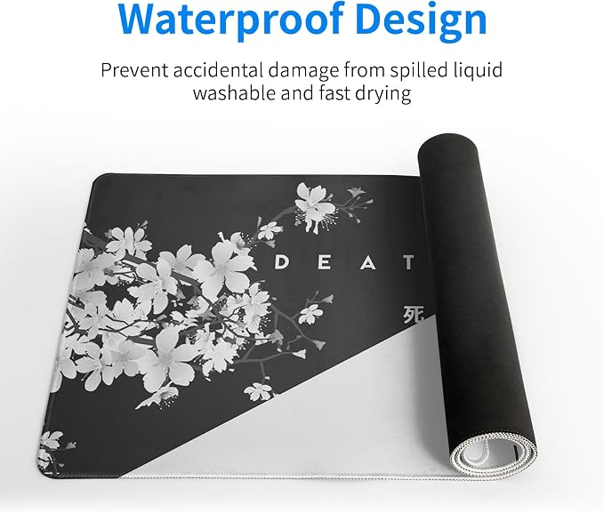 Black and White Mouse Pad 31.5 X 11.8 Inch Japanese Cherry Blossom Extended - Image 4