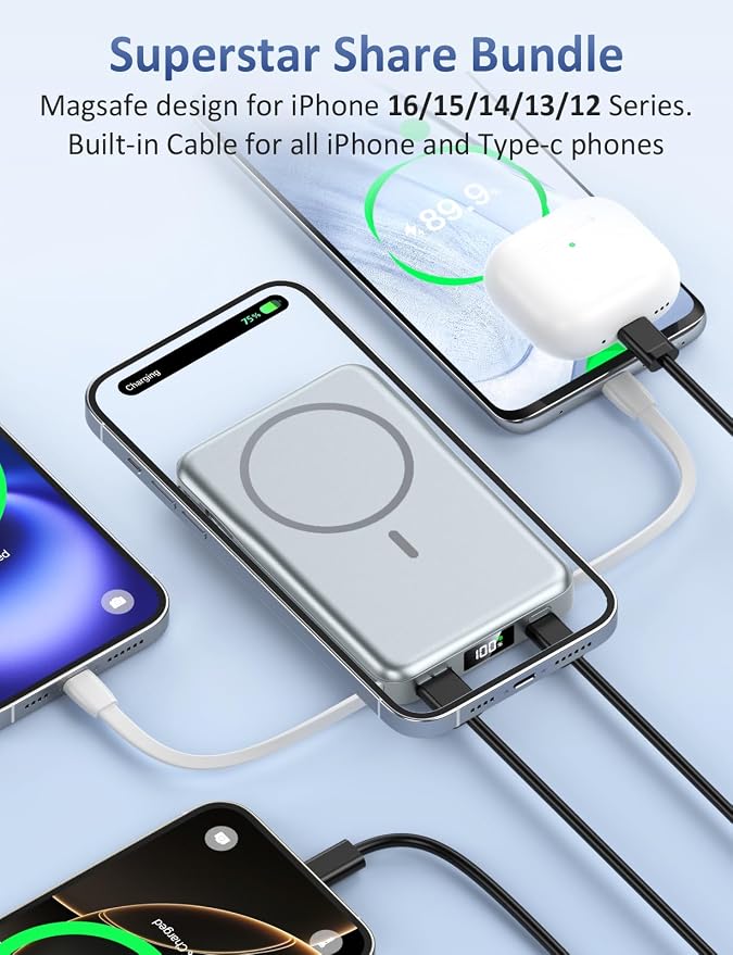 Magnetic Portable Charger, 10000mAh Power Bank, 5 in 1 Portable Charger - Image 5