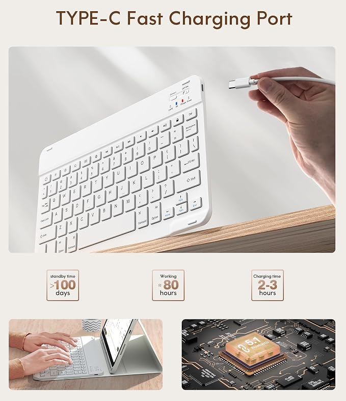 CHESONA Keyboard Case for iPad 11th/10th Generation, Detachable Wireless - Image 6