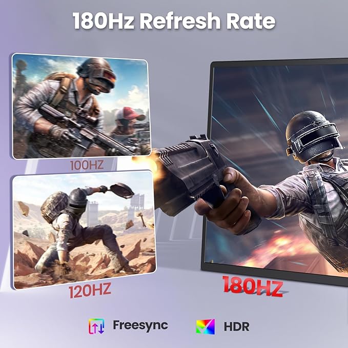 2K 180Hz Portable Monitor, 23.8" 2560x1440 QHD 120% SRGB IPS FreeSync Gaming - Image 3