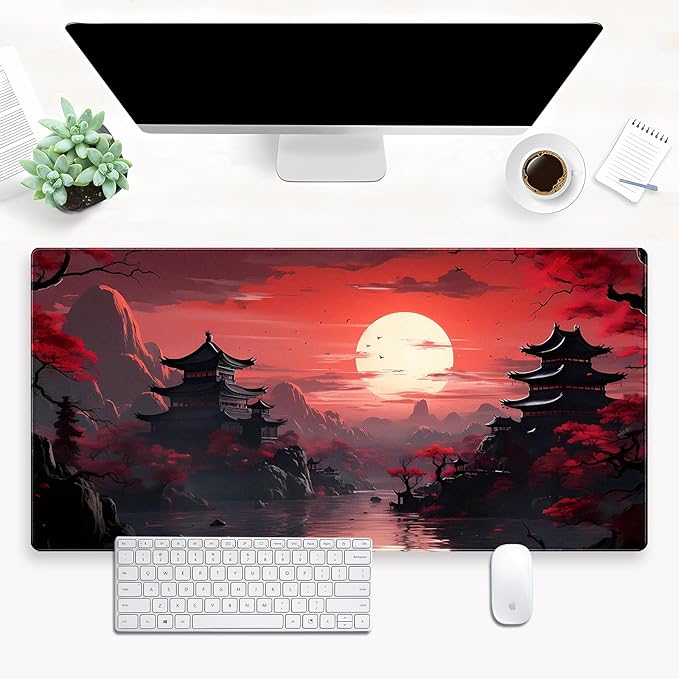 Red and Black Mouse Pad Japanese Desk Mat Gaming Mousepad Extended Large Mouse by Cindasun