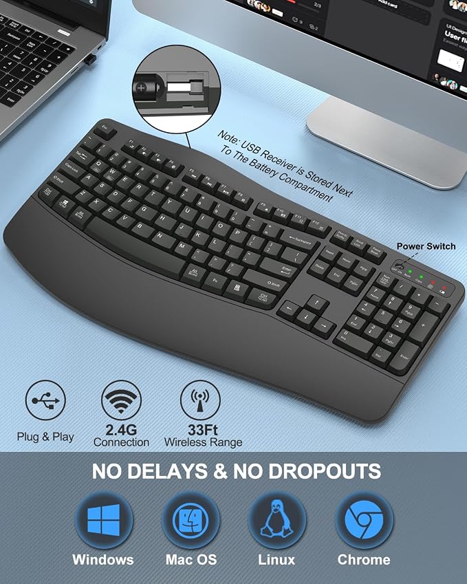 EDJO Ergonomic Wireless Keyboard - Image 6