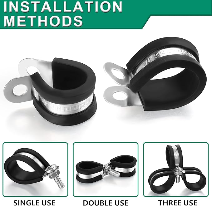 50PCS Cable Clamps 1 Inch 304 Stainless Steel Cable Clamps Rubber Coated - Image 4