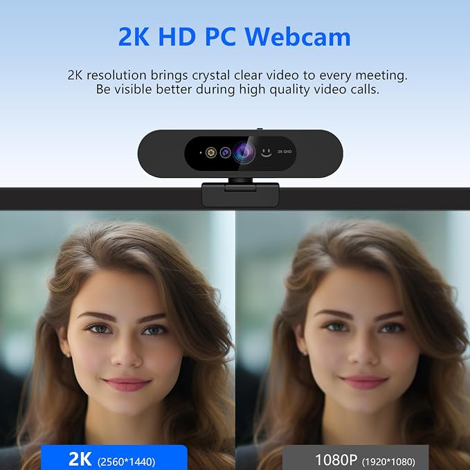 2K QHD Webcam with Windows Hello Facial Recognition, 4MP Computer Camera with - Image 3