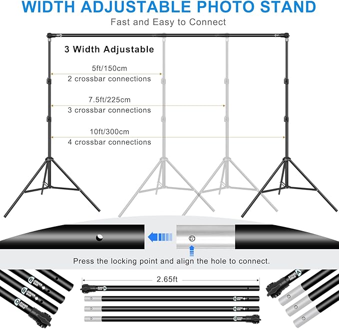 10 x 6.9 Ft Photo Backdrop Support Stand, MSKIRA Adjustable Background Stand - Image 3