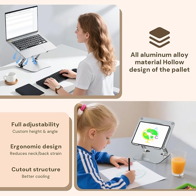 Laptop Stand for Desk – 2.5mm Aluminum Ergonomic Riser, Adjustable Height & - Image 2