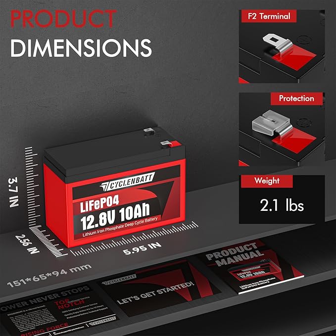 12V 10Ah Lithium Battery, 5000+ Cycles LiFePO4 12V 10Ah Battery Built-in 10A BMS - Image 2