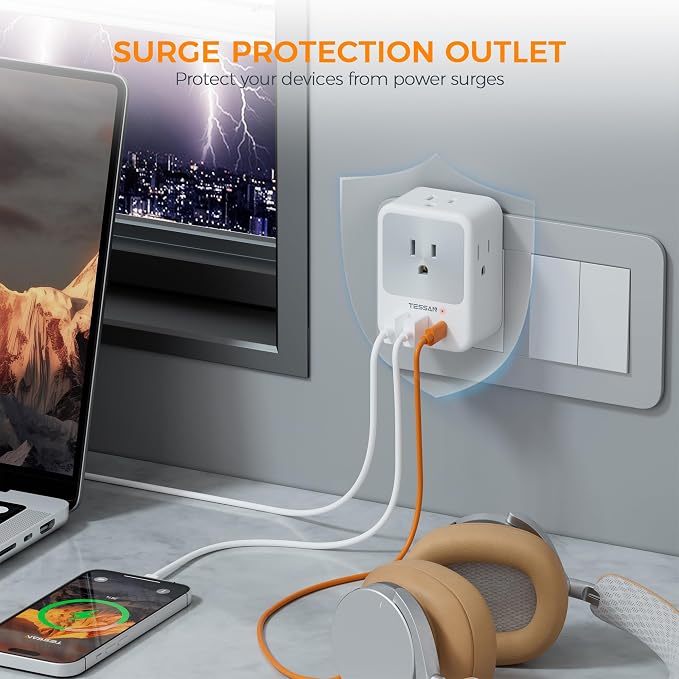 Surge Protector Wall Outlet Extender, TESSAN Multi Plug Outlet Splitter - Image 3