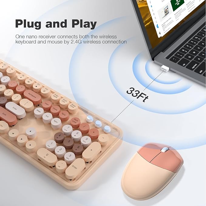 KNOWSQT Wireless Keyboard and Mouse Combo, MilkTea 104 Keys Full-Sized 2.4 GHz - Image 2