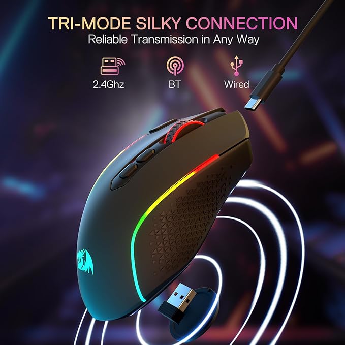 Redragon M810 MAX 3-Mode Wireless Gaming Mouse, 12000 DPI Wired/Wireless RGB - Image 3