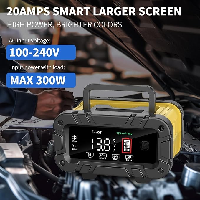 E-FAST 20A Smart Car Battery Charger, 12V 24V Maintainer & Desulfator - Image 6