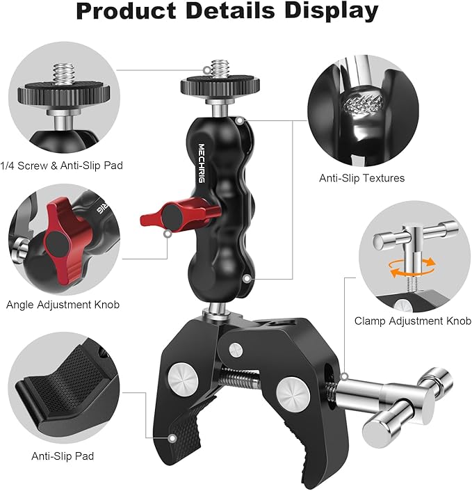 Camera Clamp Mount with Dual Ballhead Magic Arm, Aluminum Camera Mount Super - Image 8