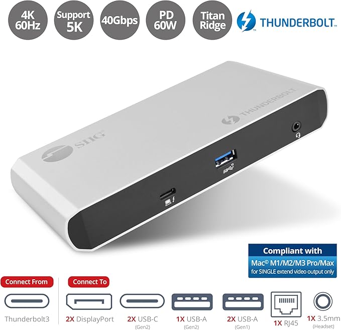SIIG Thunderbolt 3 or USB C Dual 4K Display Docking Station - Image 2