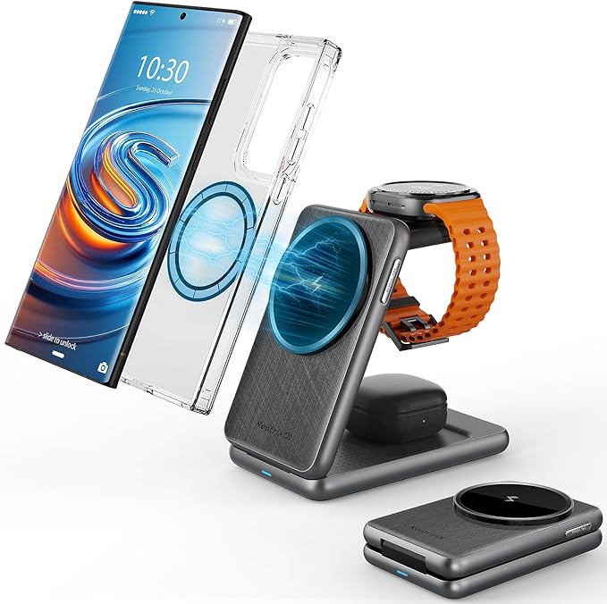 Magnetic Wireless Charger for Samsung, 3 in 1 Foldable MagSafe Charging Station by NeotrixQI