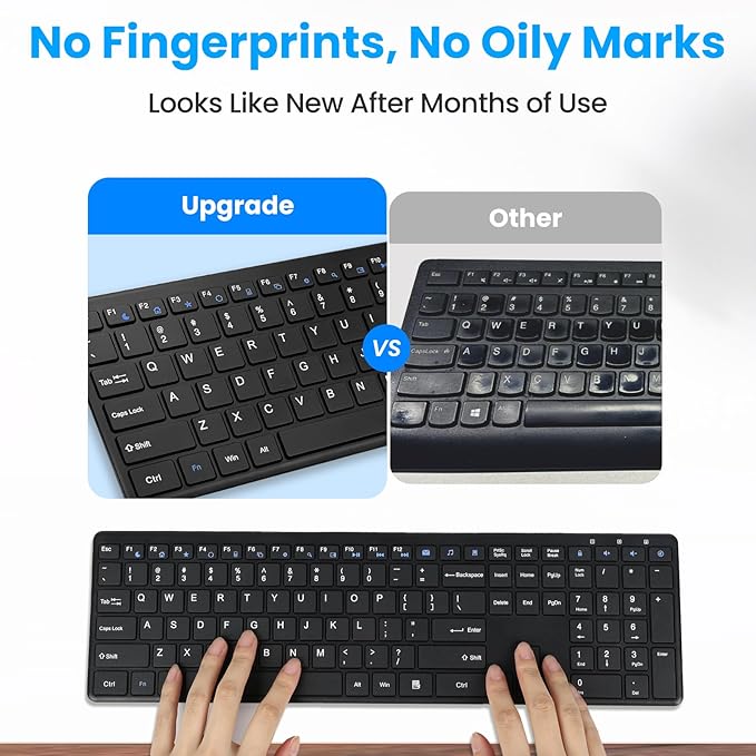 Wireless Keyboard-2.4G Ultra Slim Quiet Full Size Matte USB PC Computer Keyboard - Image 3