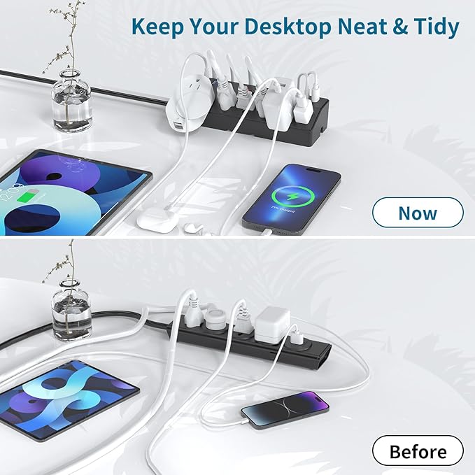 Desk Clamp Power Strip with 40W Fast Charging Station, JXGUCAT 10ft Flat Plug - Image 5