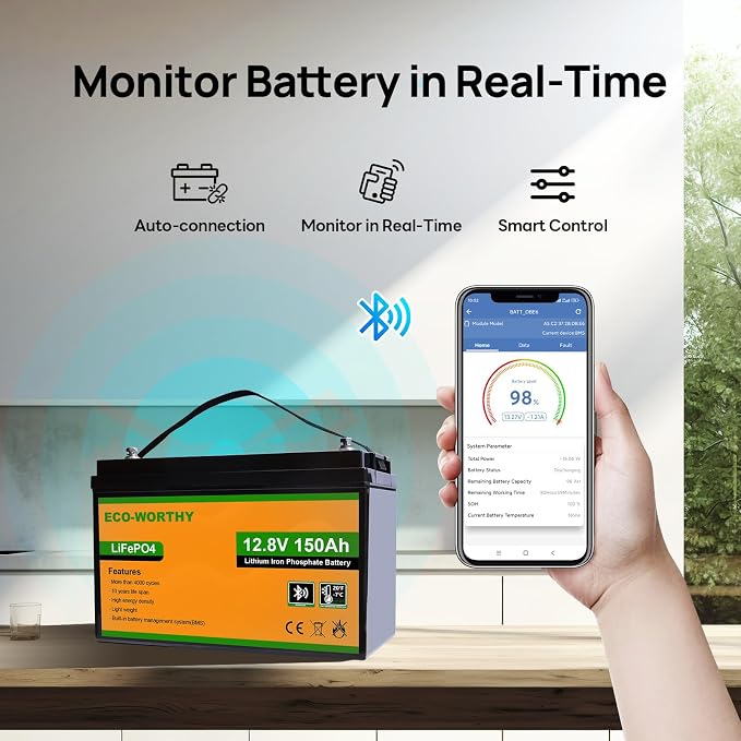 ECO-WORTHY 12V 150AH Bluetooth LiFePO4 Lithium Battery - Image 2