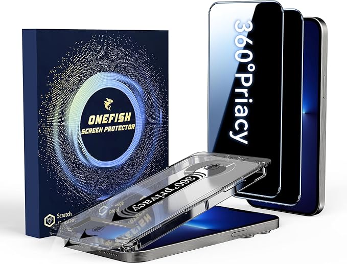 OneFish Screen Protector for iPhone 14 Pro Max Privacy, 4-Way 360° Anti-Spy by OneFish