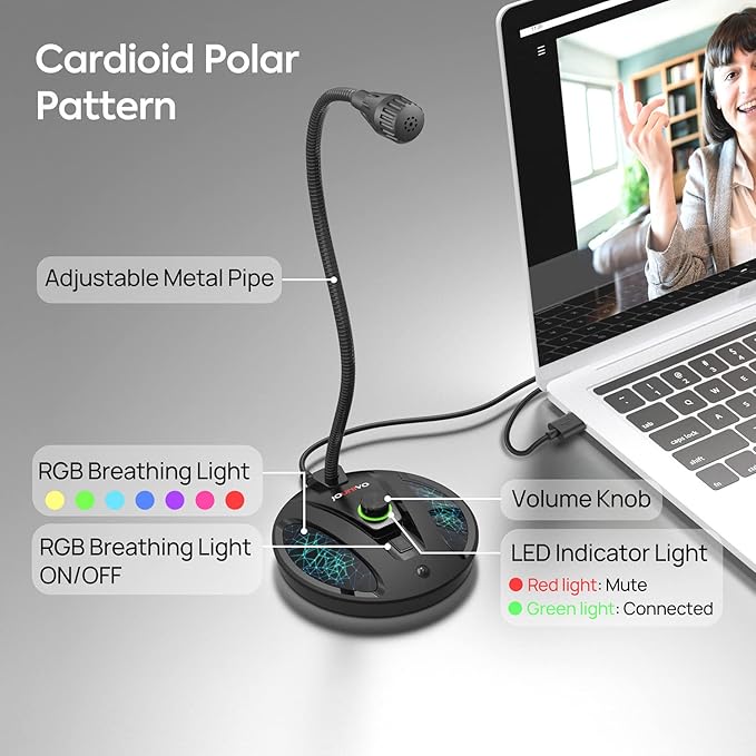 USB Recording Microphone, Computer PC Podcast Condenser Cardioid Mic - Image 4
