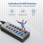 Powered USB Hub 3.0, Leinsis 7-Port USB 3.0 Hub 7 Data Transfer Ports+ 4 Smart - Image 5