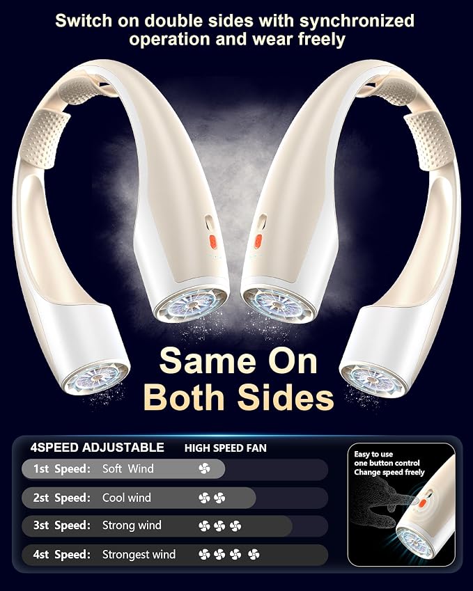 AI Neck Fan, 4 Speeds Adjustable Portable Personal Fan Rechargeable, 4000 mAh - Image 3