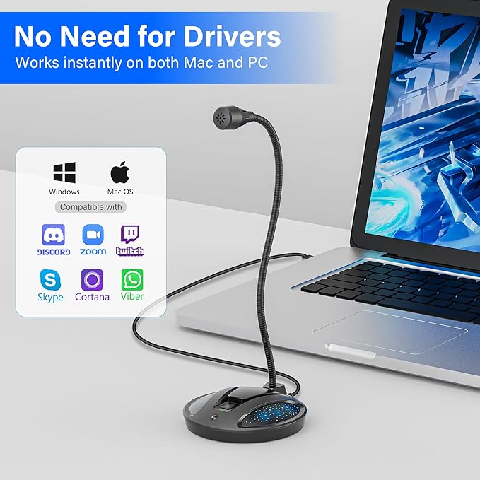 Plug & Play USB Computer Microphone, Flexible Gooseneck Desk Microphone - Image 2