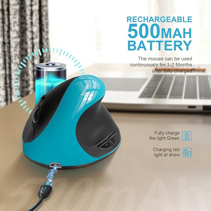 Vassink Ergonomic Mouse, Rechargeable Wireless Mouse Right Handed Small Mouse - Image 3