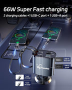 DreamBee Retractable Car Charger, 66W Super Fast USB Car Phone Charger - Image 3