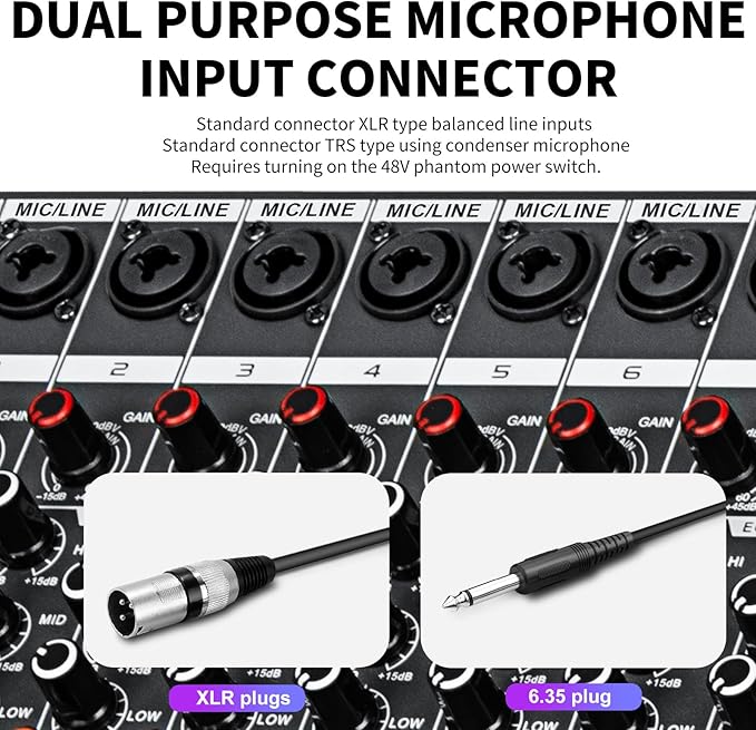Depusheng MX12 12 Channel Sound Mixer Audio Mixing Console 48V 256DSP - Image 6