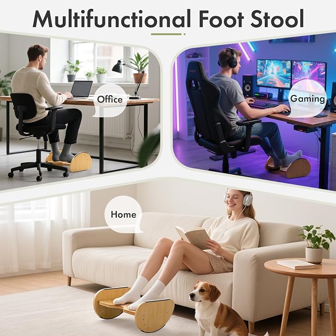 Amazer Bamboo Foot Rest for Under Desk at Work, 2-in-1 Reversible Rocking - Image 6