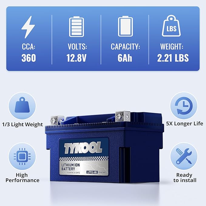 YTX12-BS High Performance LiFePO4 Lithium Motorcycle Battery, 12V 6Ah, Digital - Image 5