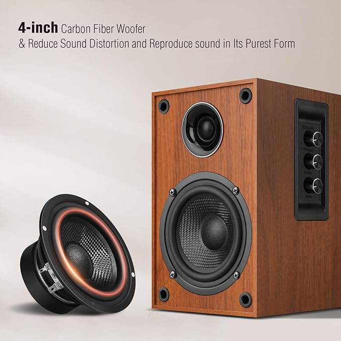 Elimavi Powered Bluetooth 5.3 Bookshelf Speakers - 60W Record Player Speakers - Image 3