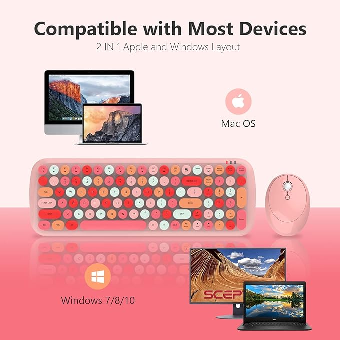 KNOWSQT Wireless Keyboard and Mouse Combo, Light Pink 100 Keys 2.4 GHz Round - Image 5