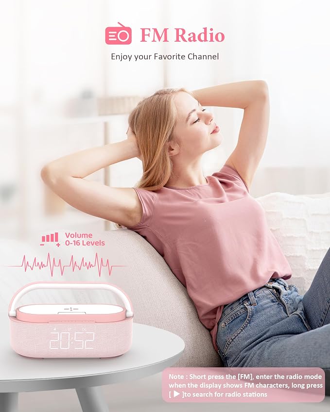 COLSUR Bluetooth Speaker with Wireless Charger, FM Radio, Dimmable LED Night - Image 3