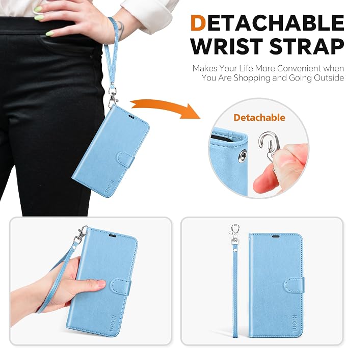 TUCCH Case Wallet for Galaxy S25 Plus, Removable Wrist Strap PU Leather - Image 6