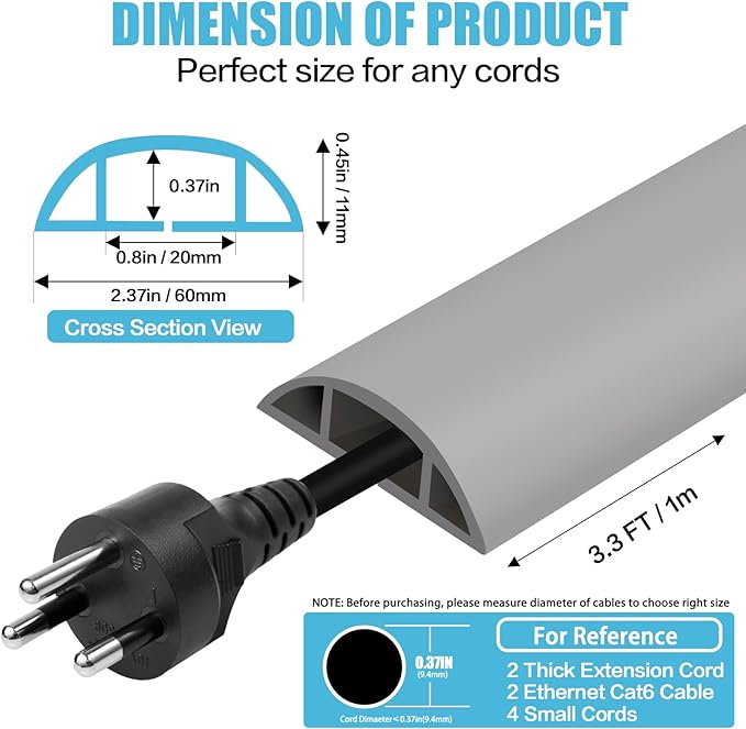 Floor Cord Cover Cavity 0.8"x0.37" Self Adhesive Cord Hider, 3.3FT Low Profile - Image 2