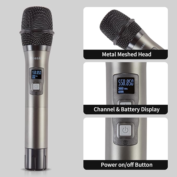 Wireless Microphone System, 4-Channel UHF Wireless Mic, Fixed Frequency Metal - Image 4