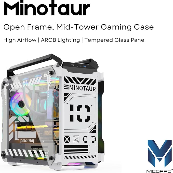 MegaPC Mino Open-Frame ATX Gaming Case – Industrial Design, Tempered Glass - Image 2