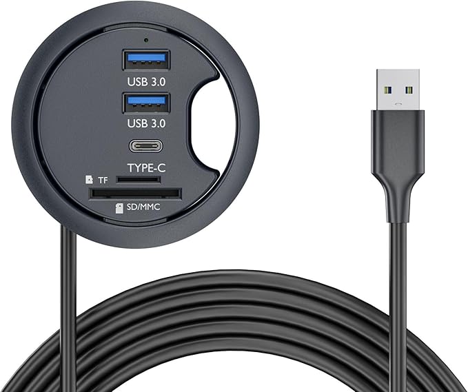 USB 3.0 Hub SD TF USB-C 2 Port USB 60mm Desk Grommet Splitter Dock Station by NFHK