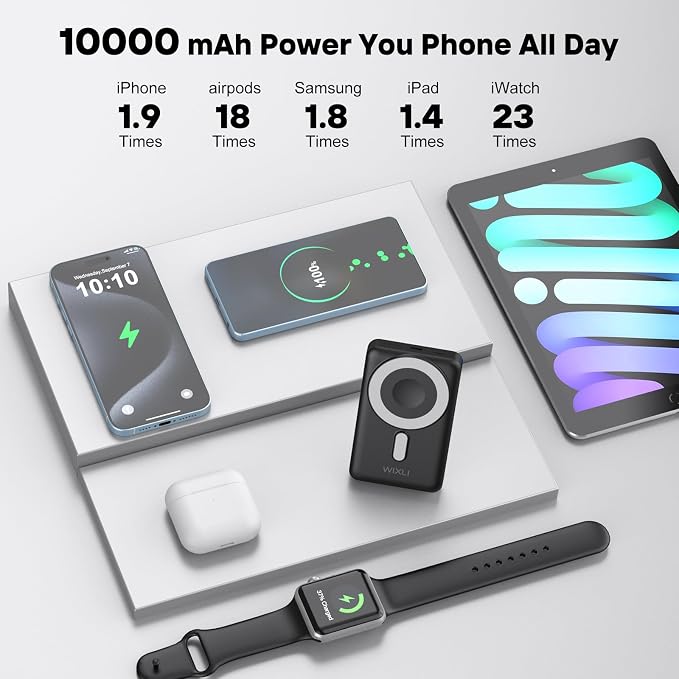 Wireless Portable Charger, 3-in-1 Magnetic Power Bank 10000mAh - Image 4