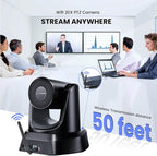 Wireless Conference Room Webcam, Church Live Streaming 20X USB 1080P 60fps PTZ - Image 2