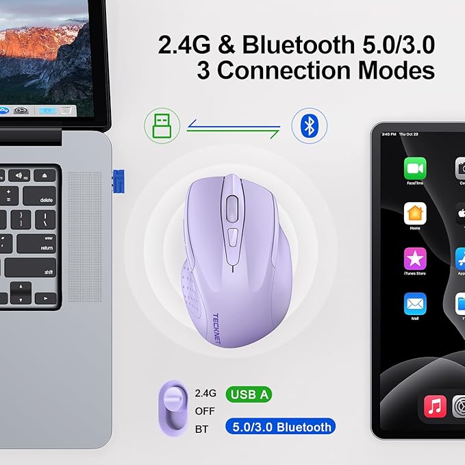 TECKNET Wireless Mouse Silent 4800 DPI Computer USB A & Bluetooth Mouse 6 - Image 2