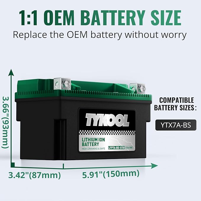 YTX7A-BS, 180 CCA, Lithium LiFePO4 Motorcycle Battery, 2X Cranking Amps - Image 6
