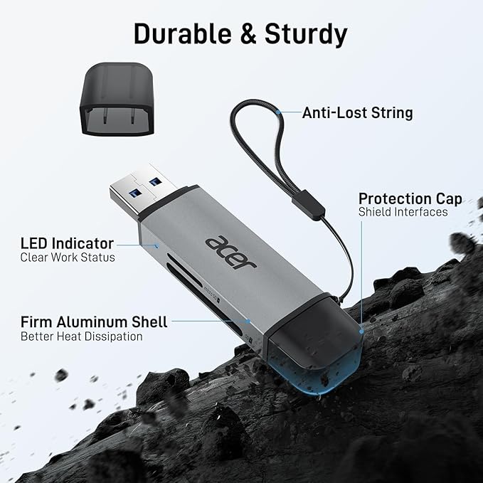 acer SD Card Reader USB C, Dual Slots USB 3.0 Type C to Micro SD Card Adapter - Image 7
