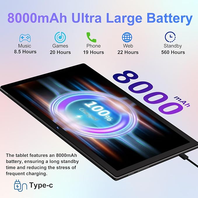Android Tablet with Keyboard, 10 inch Android 14 Tablets 22GB+128GB, Octa-Core - Image 6