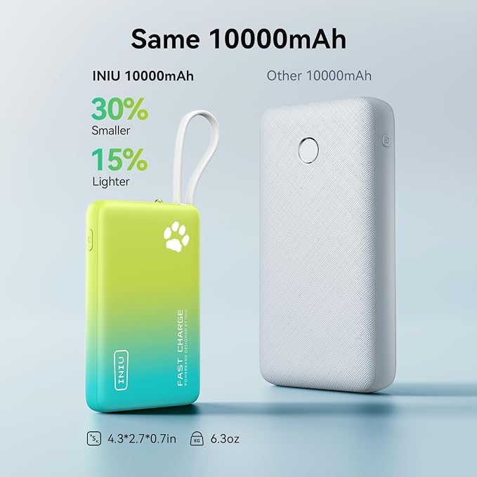 INIU PawGo Portable Charger, 45W PD 10000mAh Fast Charging Slim Power Bank - Image 4
